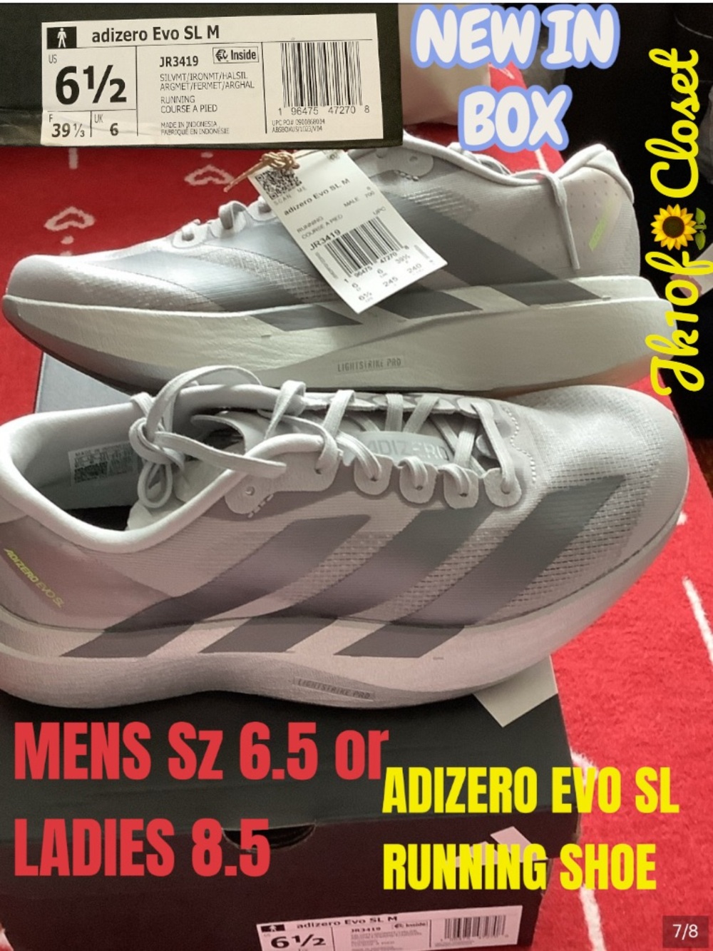 BRAND NEW IN BOX 🌺 ADIDAS ADIZERO EVO SL MENS Sz6.5 or LADIES Sz8 8RUNNING SHOES